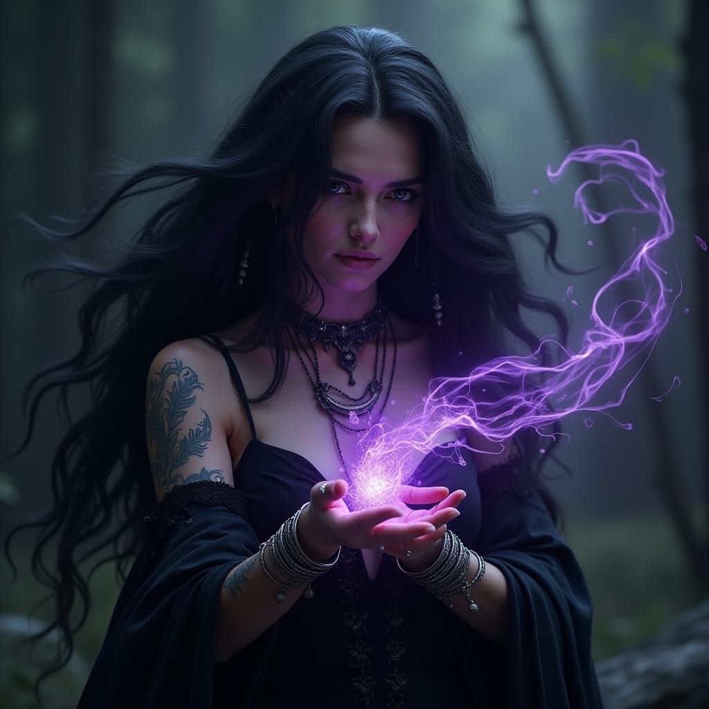 Dark Elemental Witch: Violet Magic in Hyperrealistic Portrai...
