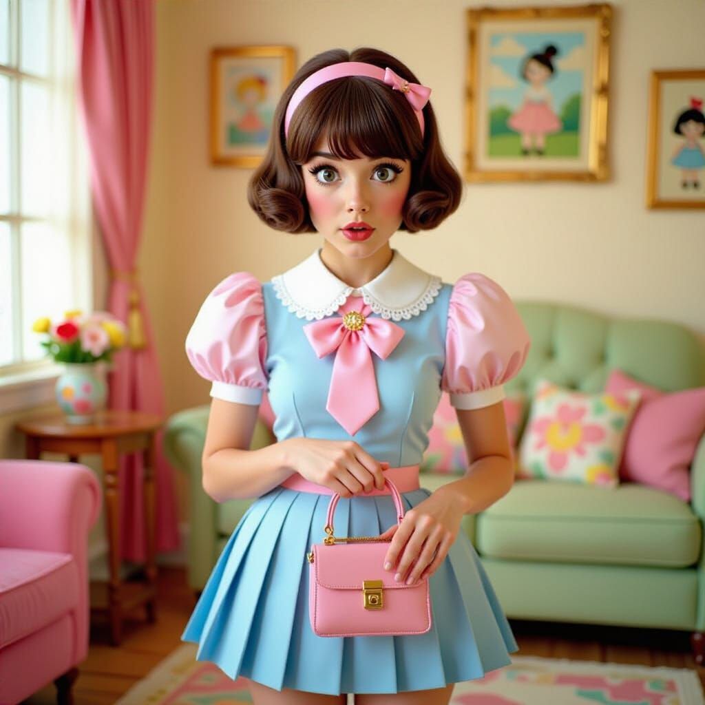 Young Man Crossdressing in Playful Pop Art Style