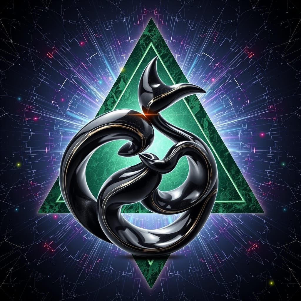 Twisting Obsidian Sculpture in Cosmic Geometric Style