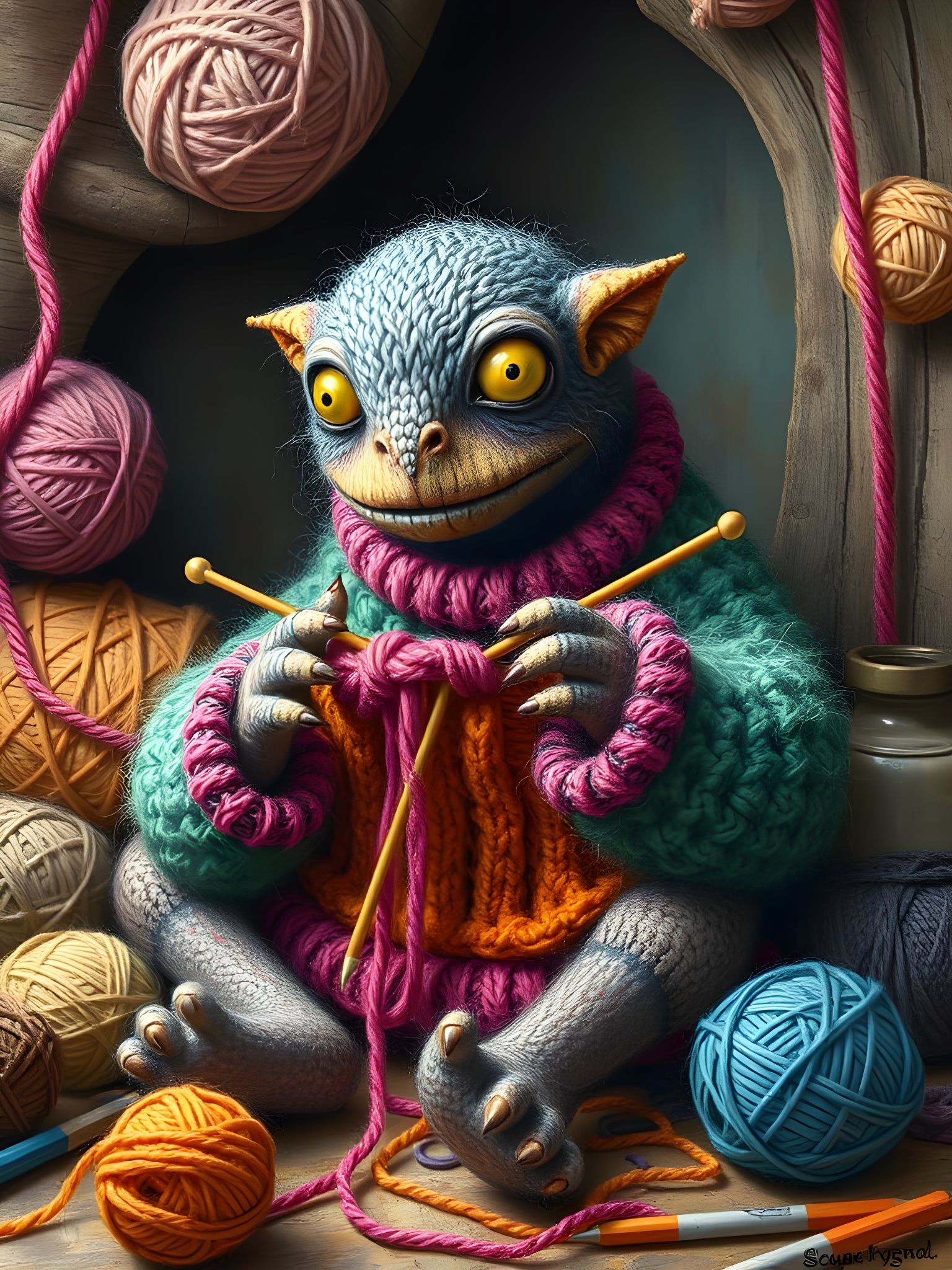 Vibrant Yarn Monster Knits Sweater in Whimsical Pop Surreali...