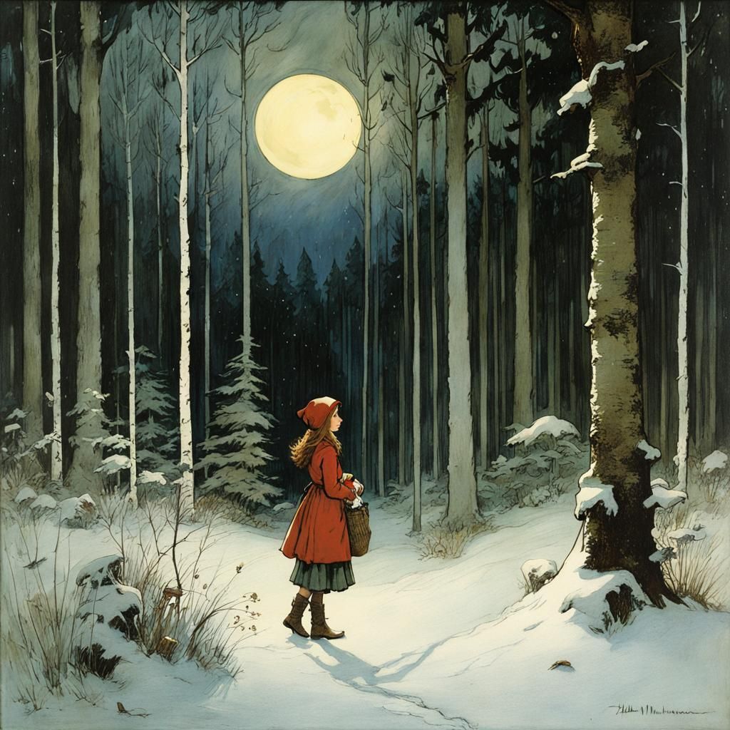 Ethereal Winter Woodland Scene in Impressionist Style