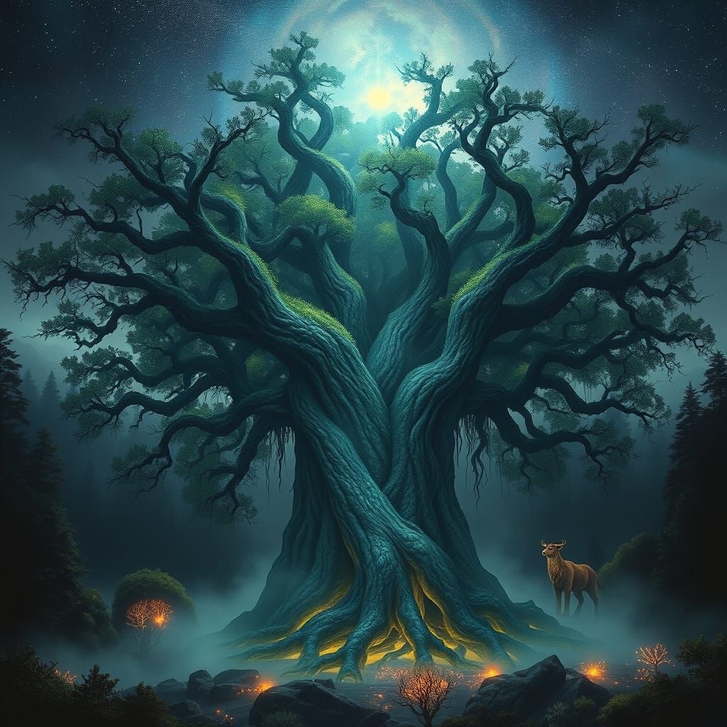 Ancient Bioluminescent Tree in Enchanted Forest