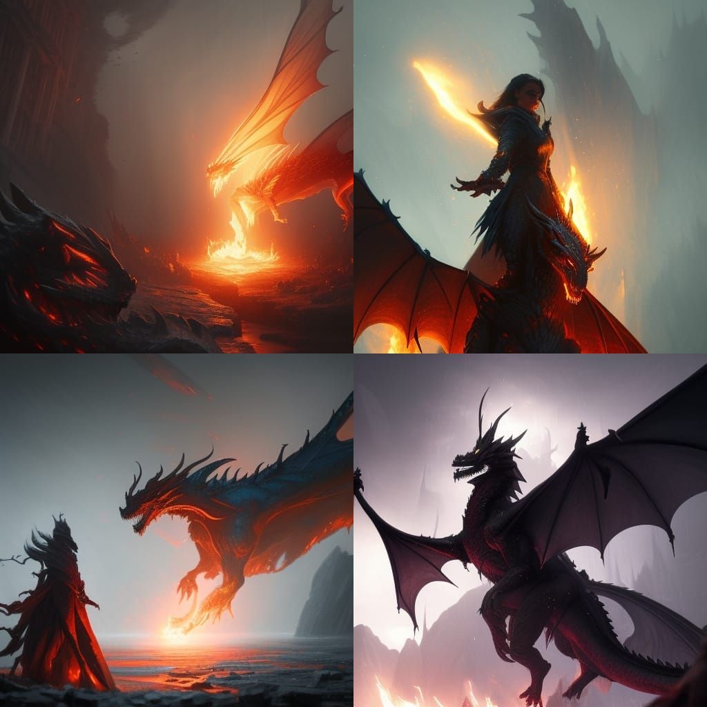 Fiery Icy Devil Dragon Dark Fantasy Concept Art