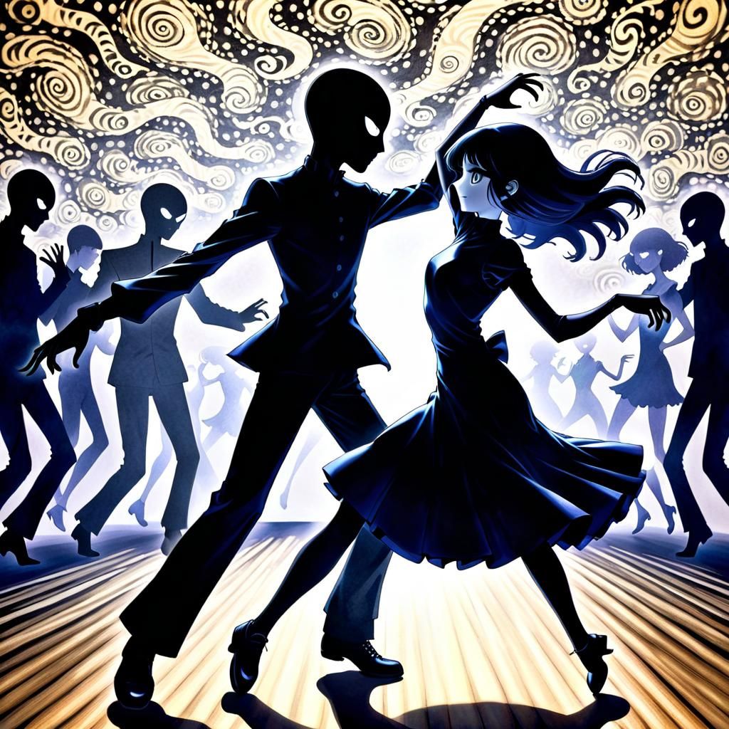 Shadow Figures Dancing in Anime Style