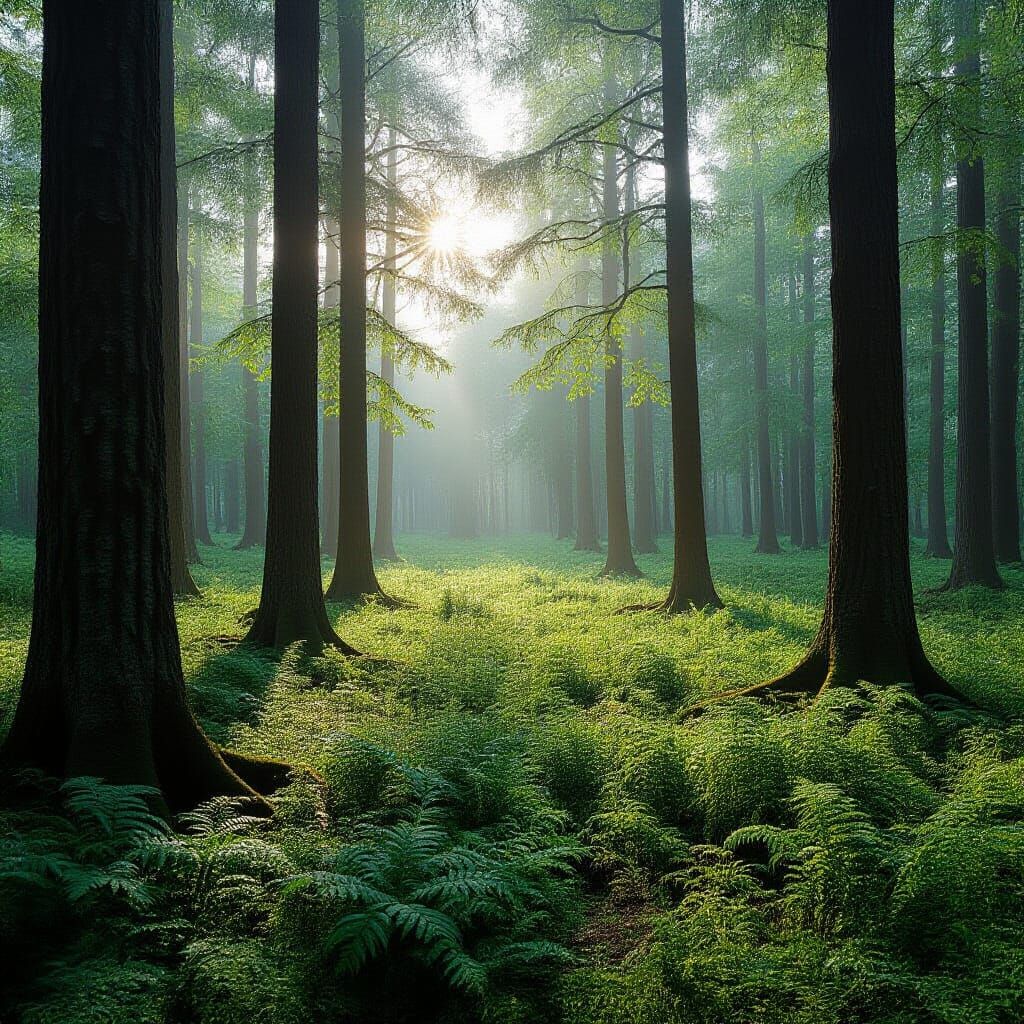 New England Forest Glistening with Morning Dew