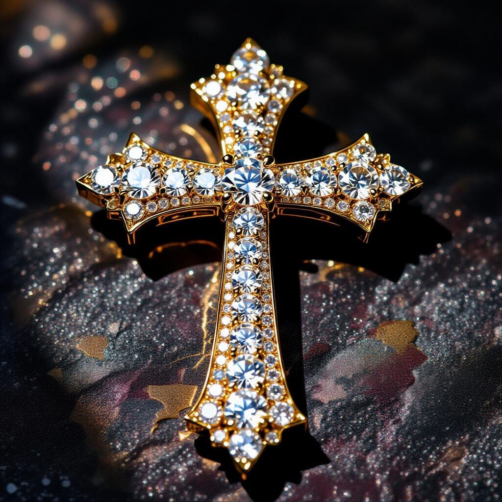 Golden Diamond Cross in Art Deco Style