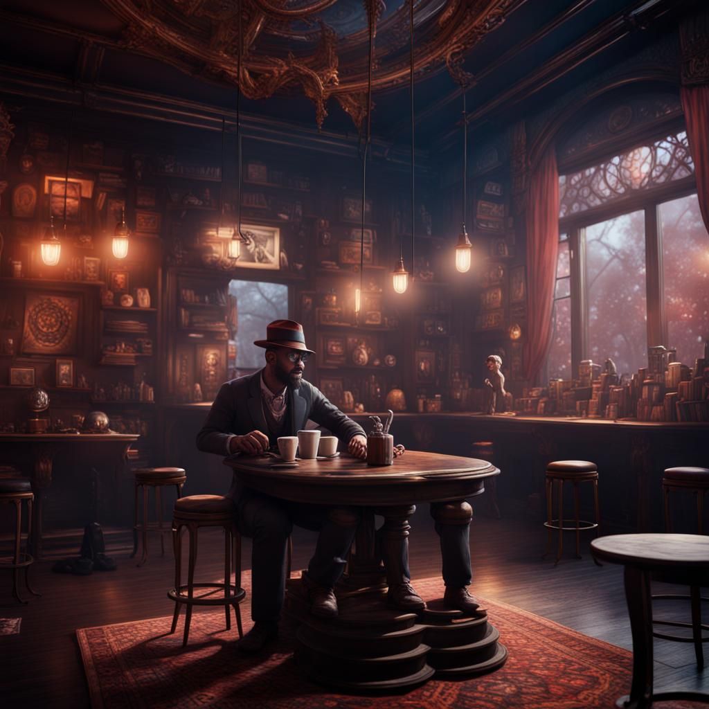 Beatnik Poet on Stage: Detailed Matte Painting