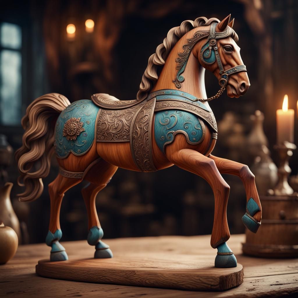 Handcrafted Wooden Horse Figurine by Artisan