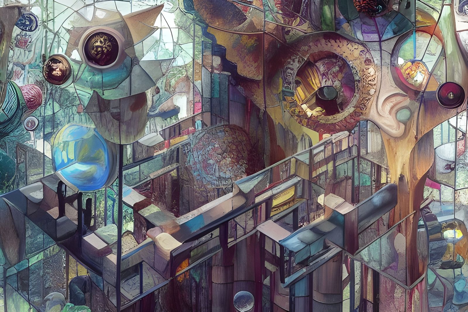 Intricate Glass Maze as Mixed Media Painting