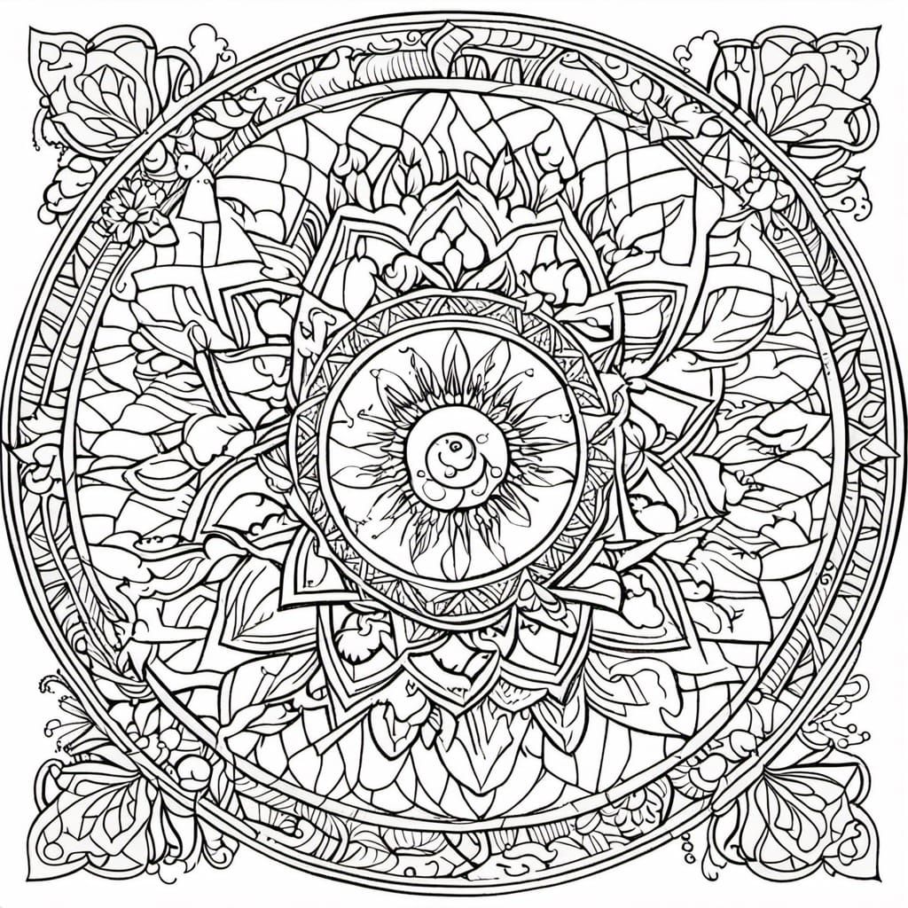 Intricate Mandala Spires Coloring Page in Black Ink