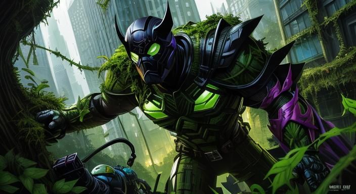 Heroes and Villains in Overgrown City: Comic Book Art