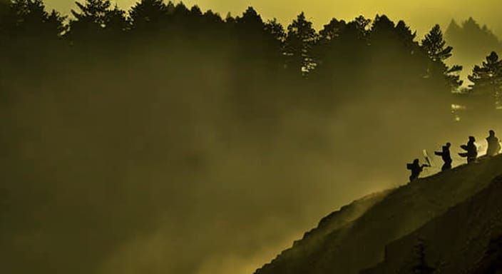 Eerie Search Party in Film Noir Style