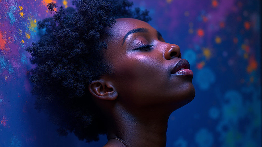 Woman Emerging from Darkness in Psychedelic Art Style