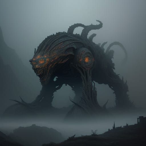 Surreal, Dreamlike Landscape with Biomechanical Creature in ...