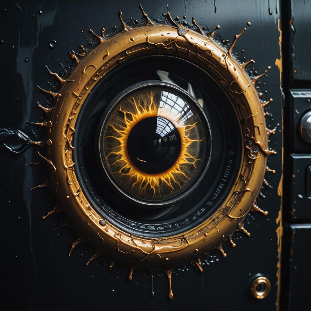 Surreal Alien Eye Car Door Larva Oil Painting