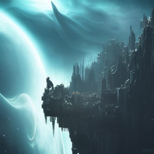 Epic Floating Figure in Sea of Stars