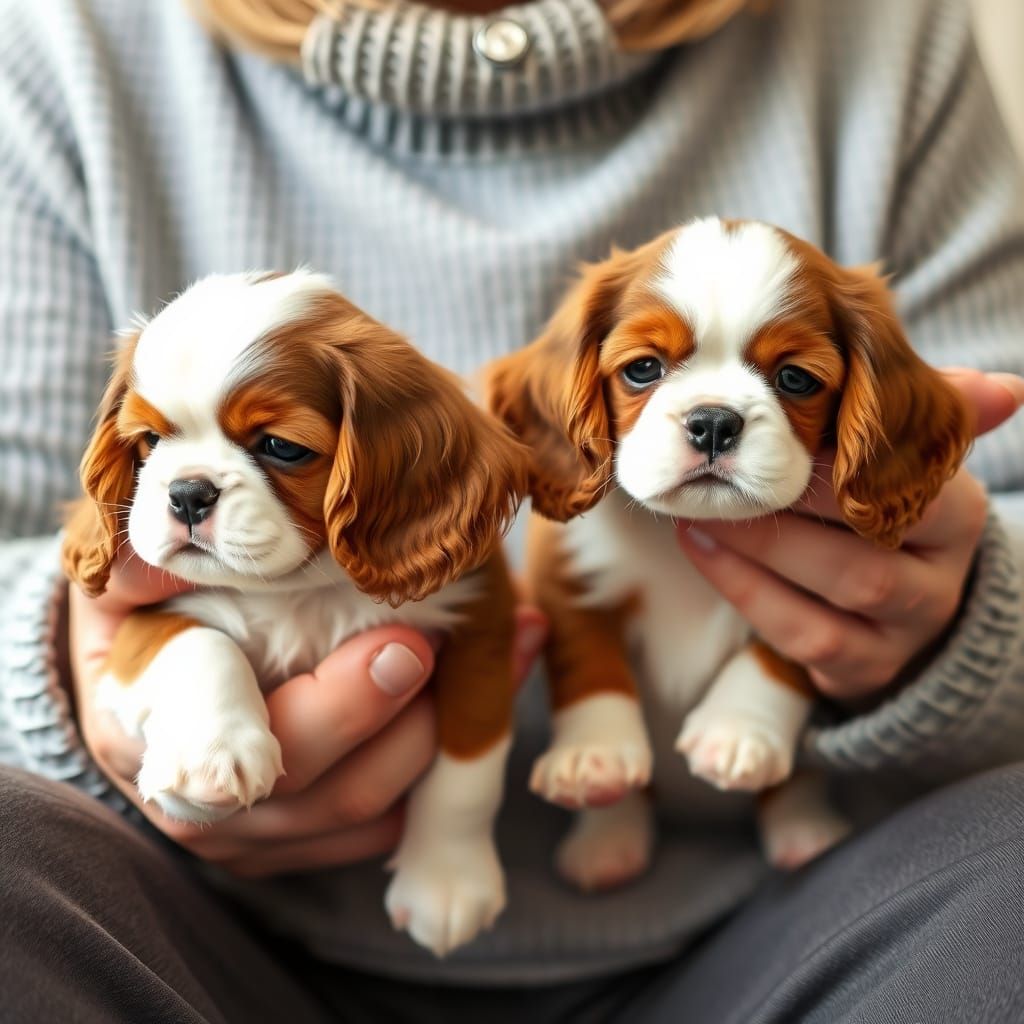 Chibi King Charles Cavalier Puppies with Loving Grandma