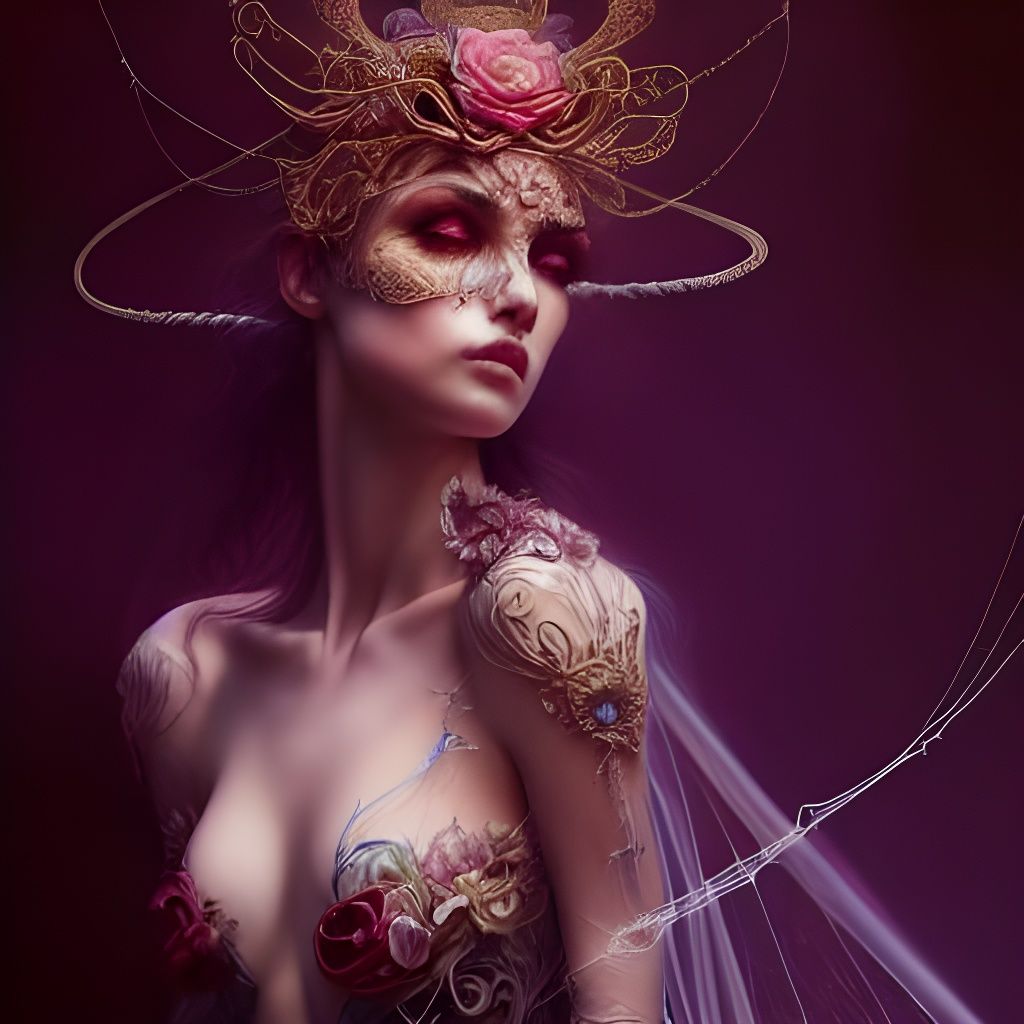 Ornate Spiderqueen Portrait in Pastel and Rose Gold