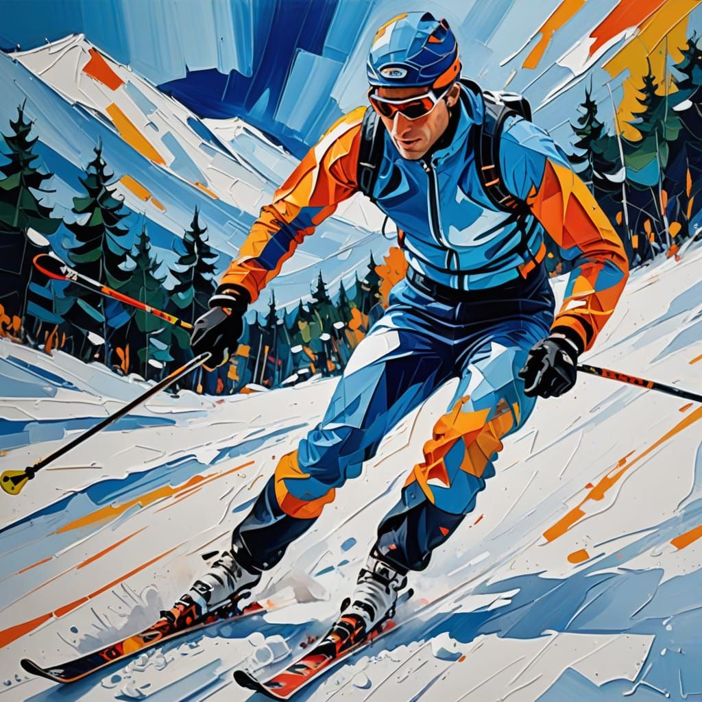 Cross Country Skier in Abstract Expressionist Style