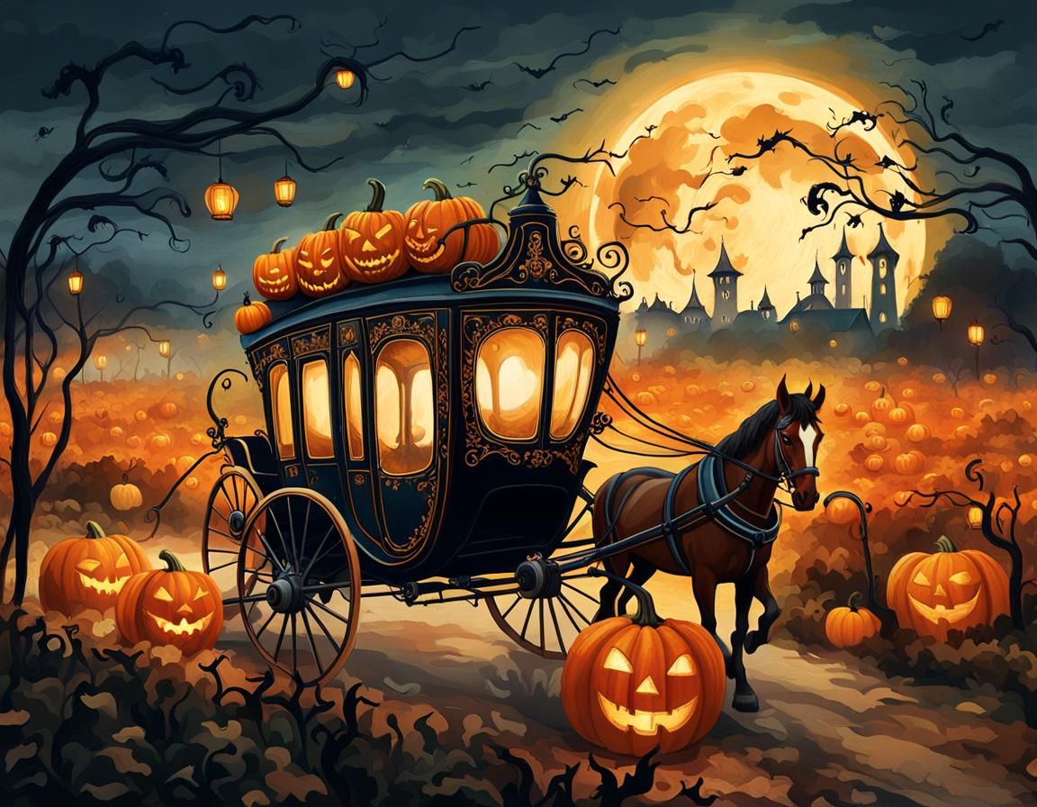 kürbiskutsche im kürbisfeld