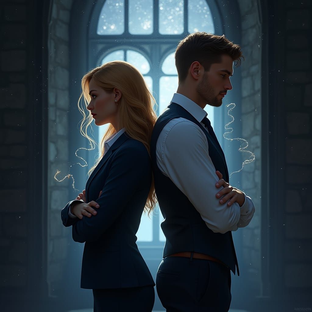 Enchanted Duo: Silver and Gold Surround Back-to-Back Figures