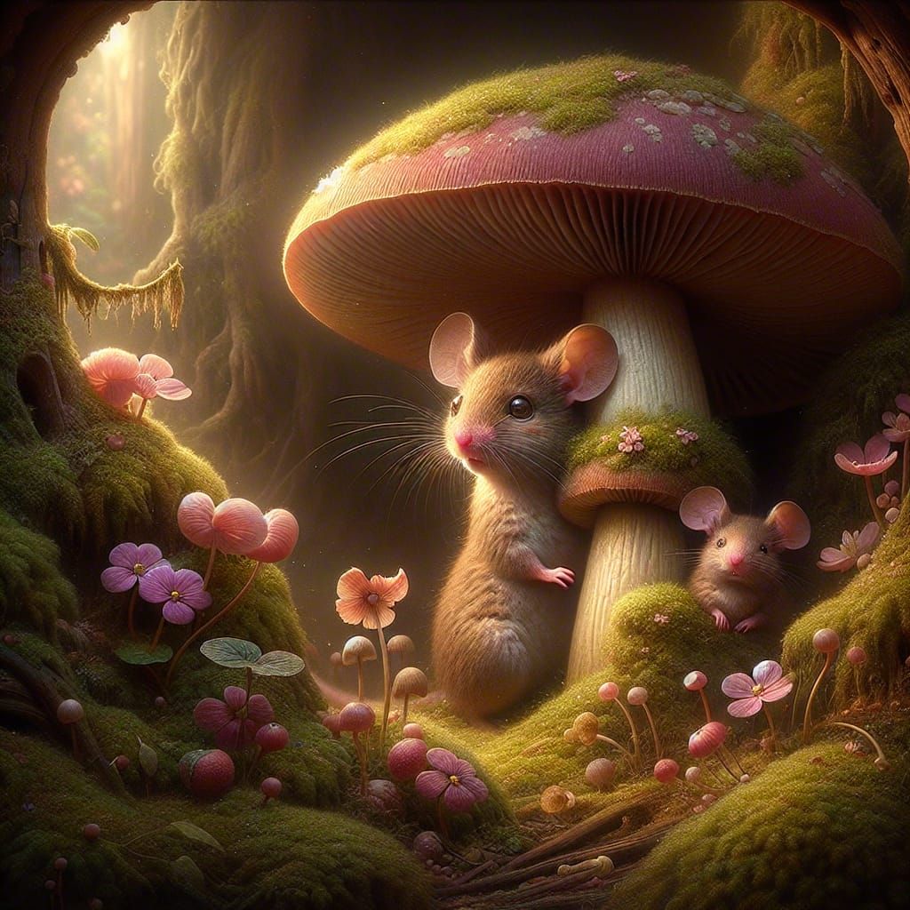 Timid Mouse Child Seeks Comfort: Romantic Era Painting