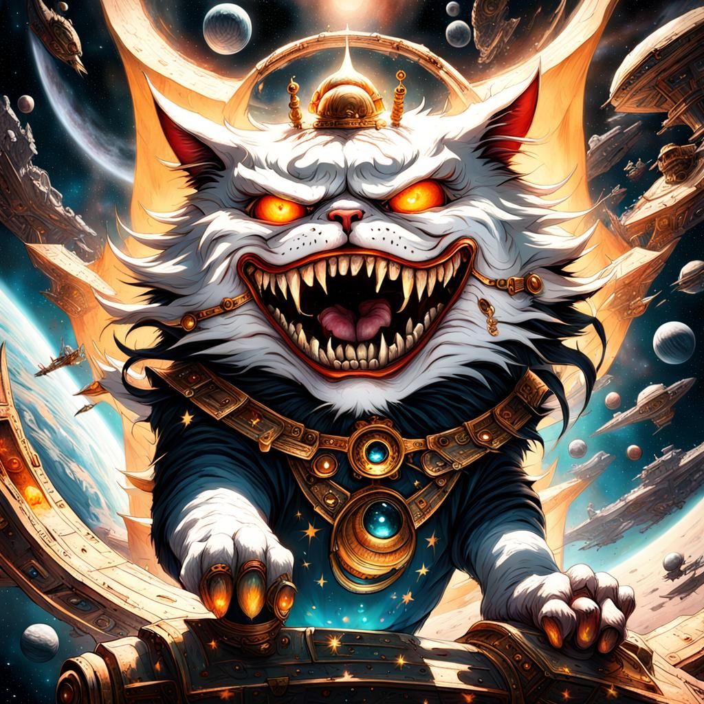 Menacing Cat Soars Through Space in Gloomy Art