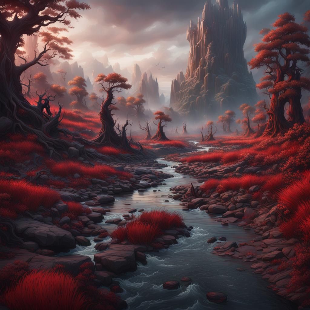 Bloody River in Detailed Matte Painting Style