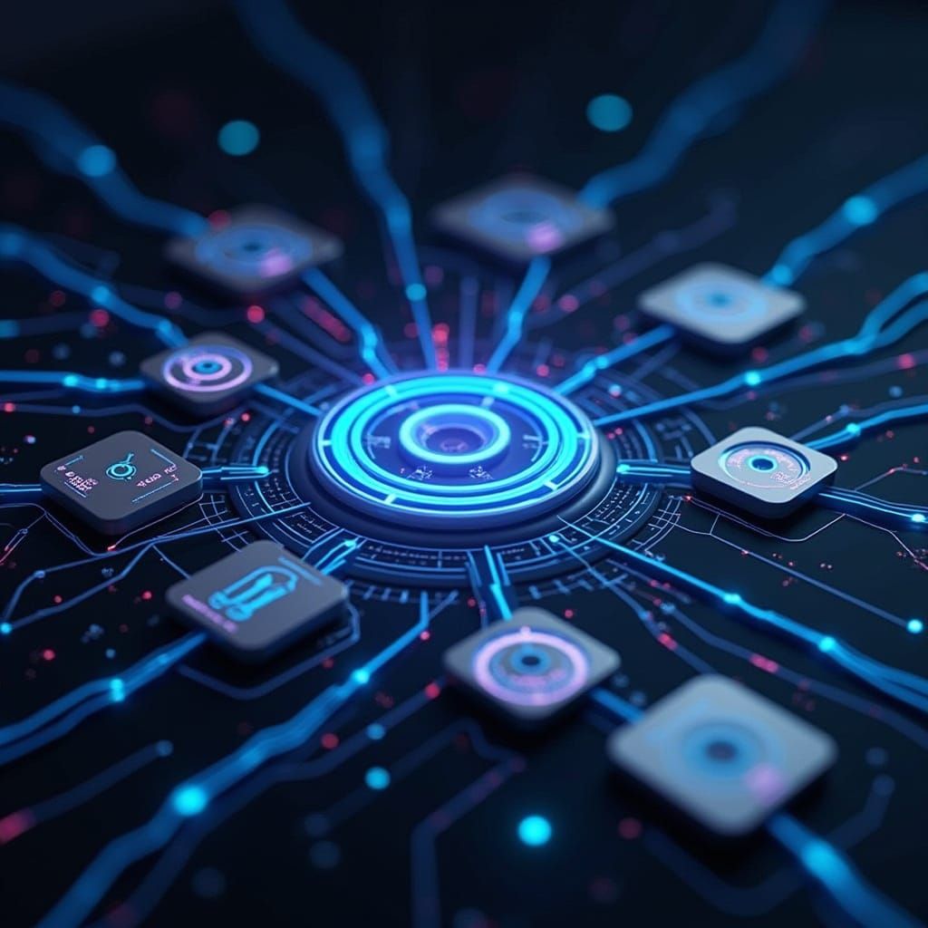 Futuristic Neon Mind Map with Holographic Interface