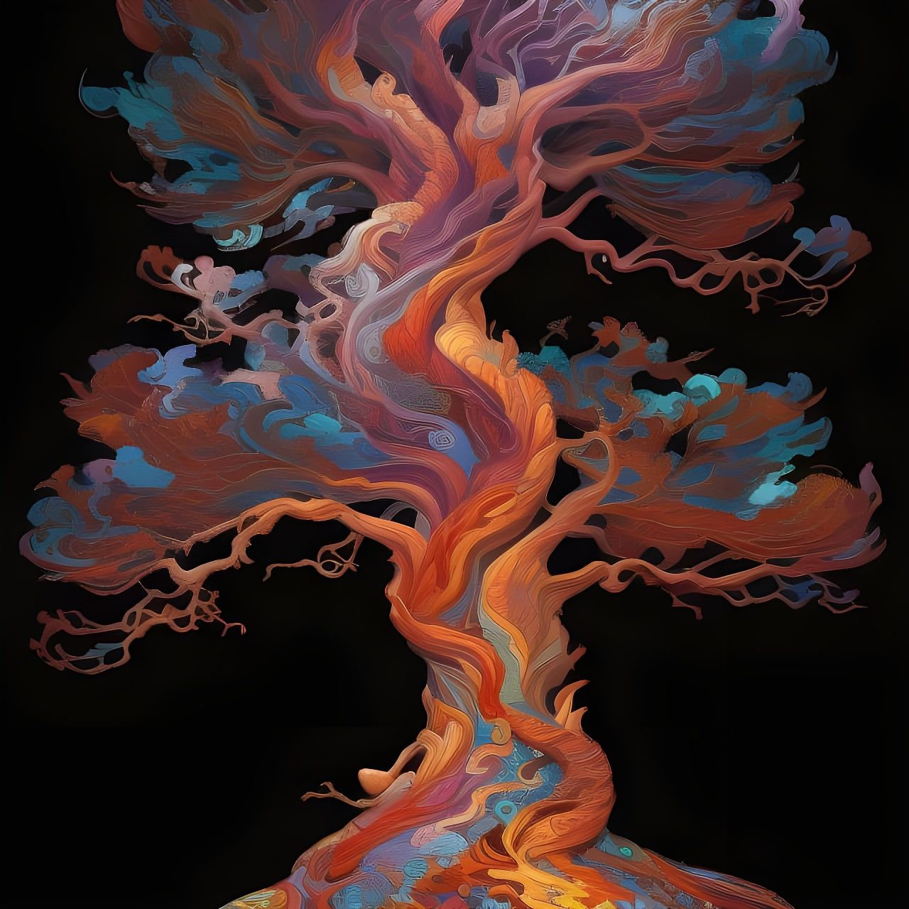 Fiery Tree: Swirling Flames in Japanese Art Style