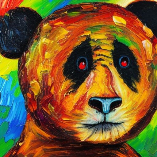 Sad Panda in Expressionist Oil Painting Style