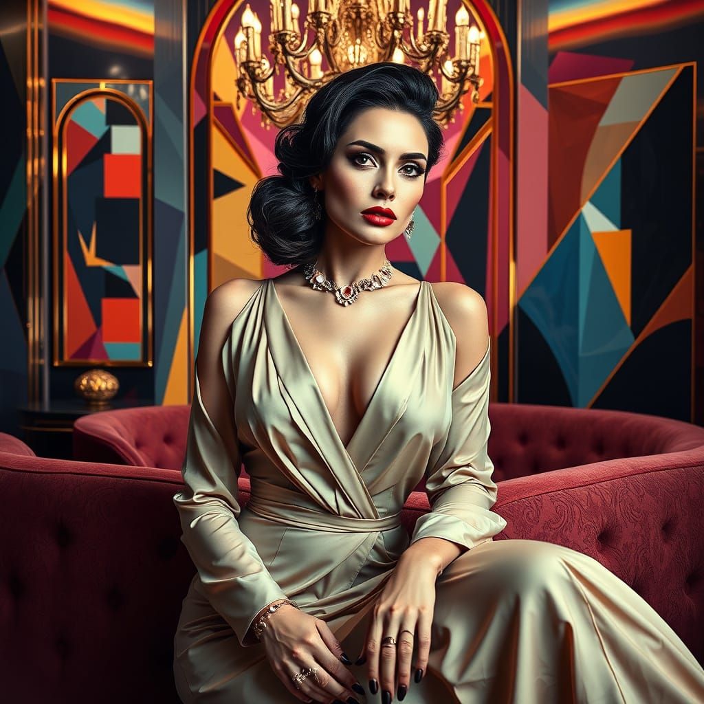 Elegant Woman in Geometric Art Deco Style