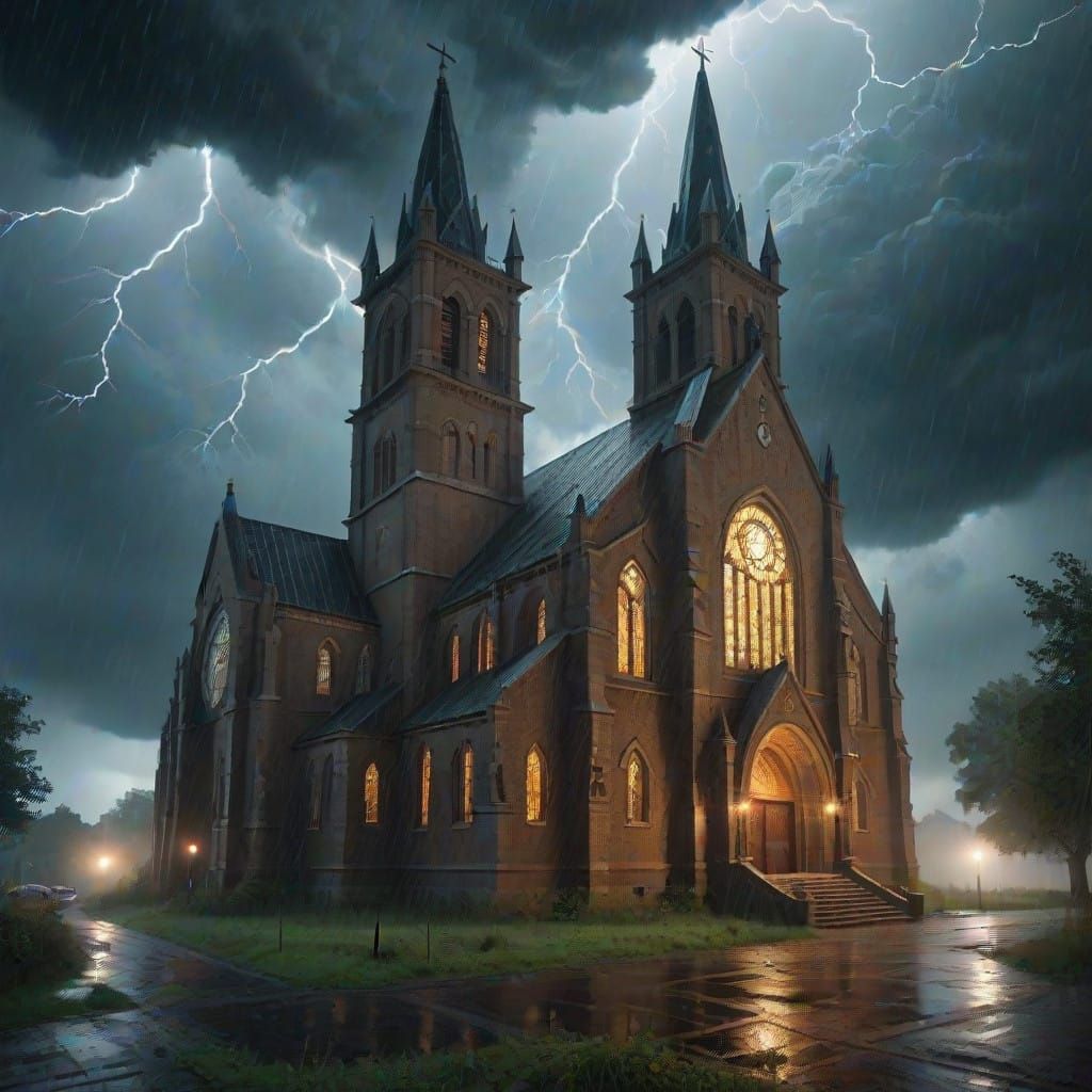 Epic Cinematic Haunted Church in a Lightening Storm Mosaic