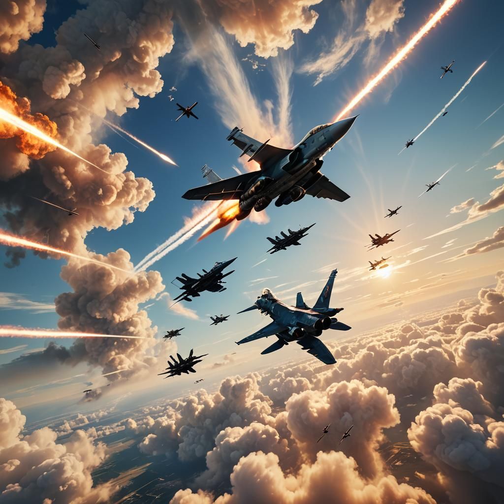 Fighter Jets Engage in Aerial Combat, Anime Style