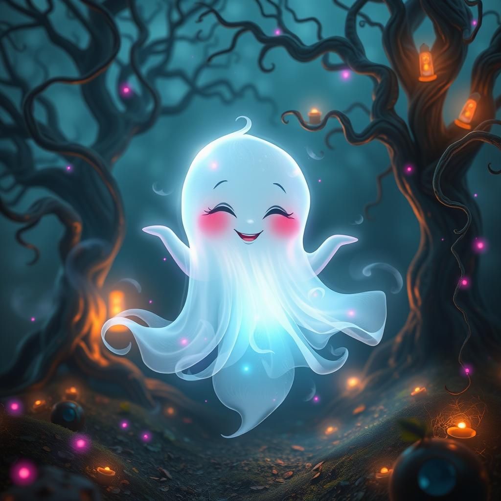 Ethereal Ghost Giggling in Mystical Twilight Realm