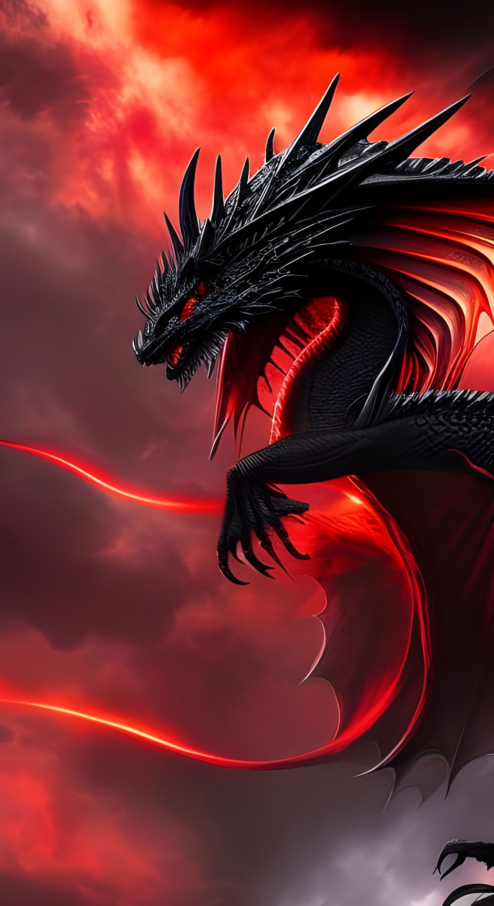 Sinister Red-Eyes Black Dragon in Dark Fantasy