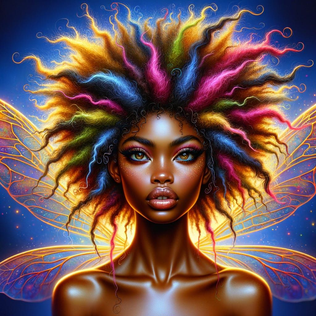 African American Pixie Fairy with Punk Hair in Oil and Airbr...