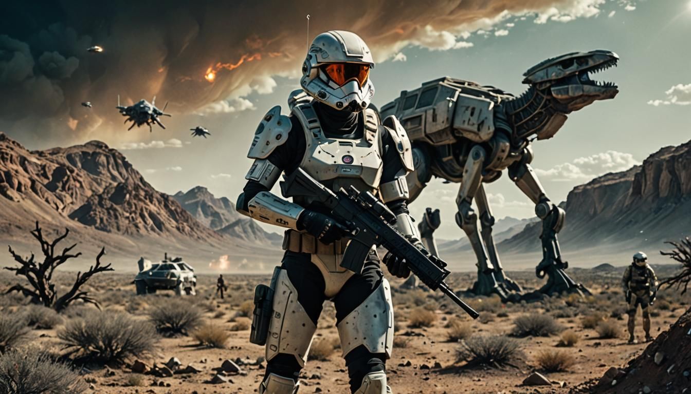 Sci-Fi Female Trooper on Alien Battlefield