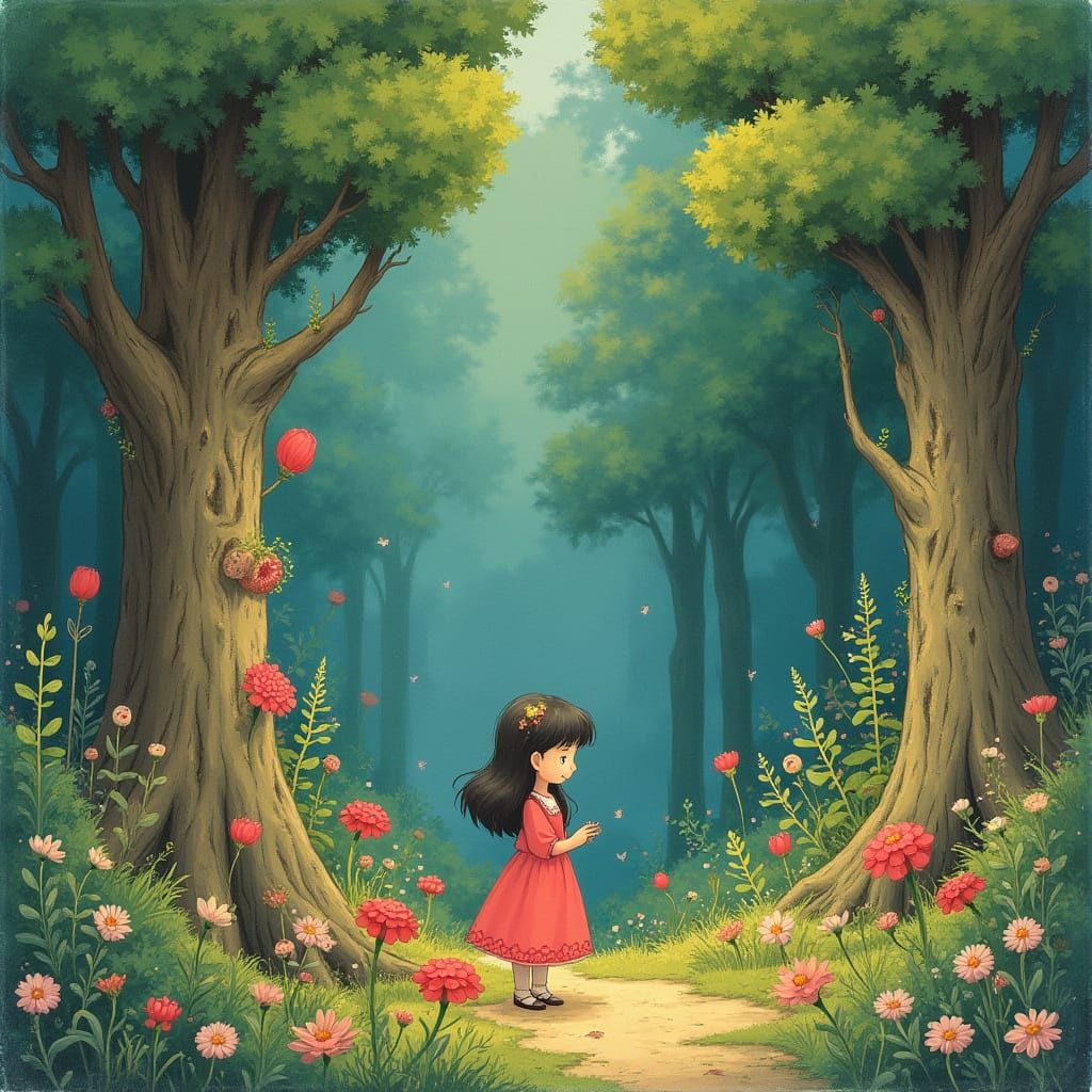 Whimsical Forest in Dreamlike Miyazaki Style
