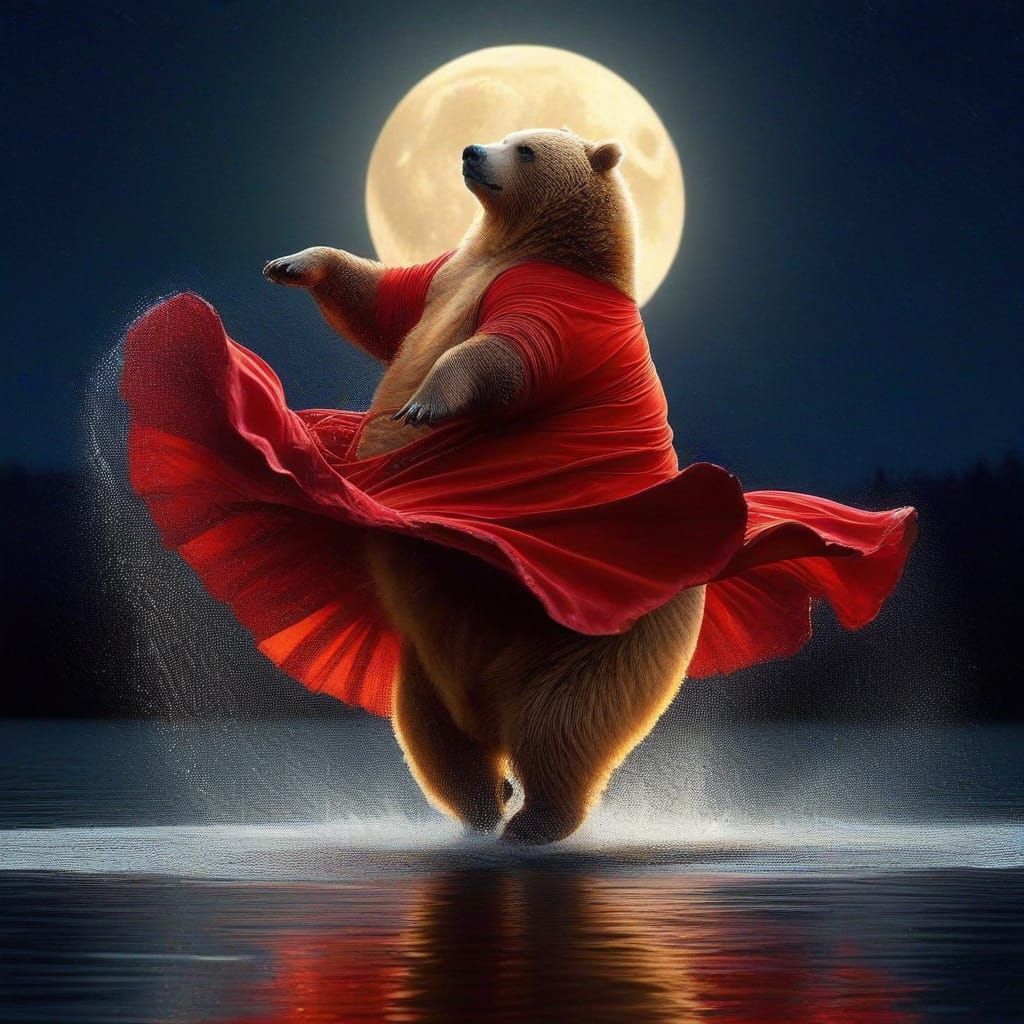 Bear's Graceful Dance on Water