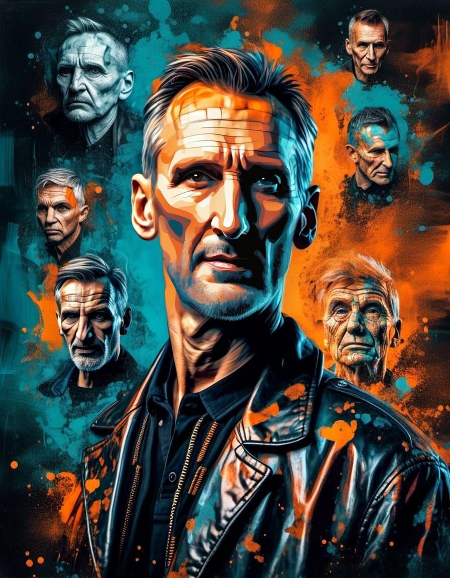 Triumphant Swimmer Portrait in Vintage Halftone Style