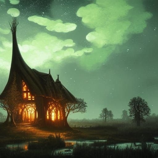 Glowing Mushroom Cottage in Dark Fantasy Style