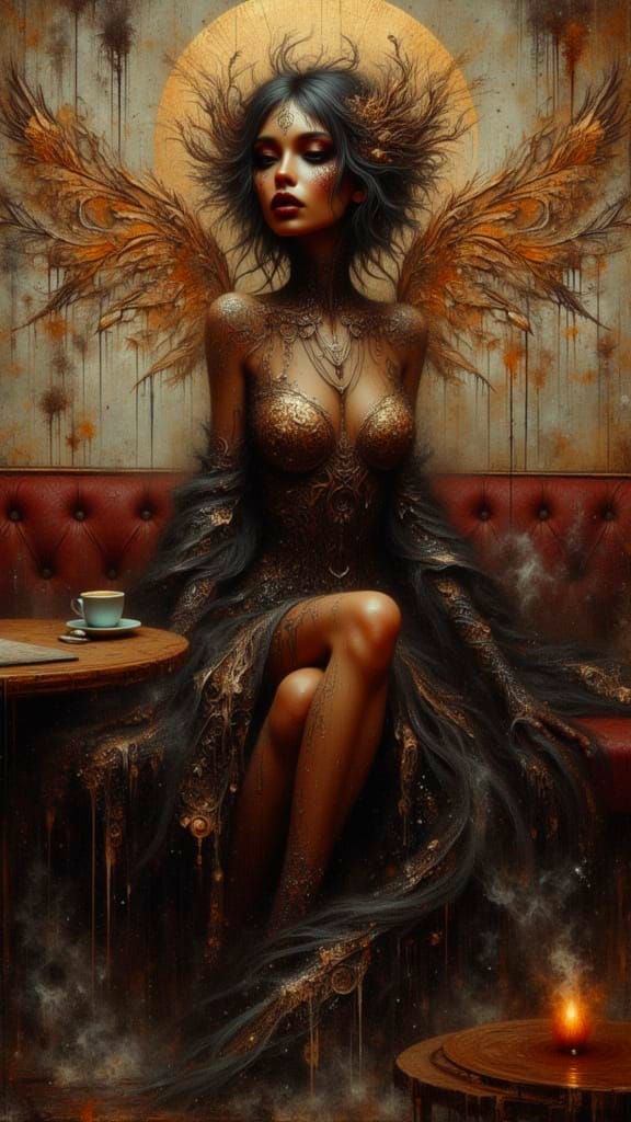 Glamorous Faerie in Liminal Cafe, Cathedral Couture Style