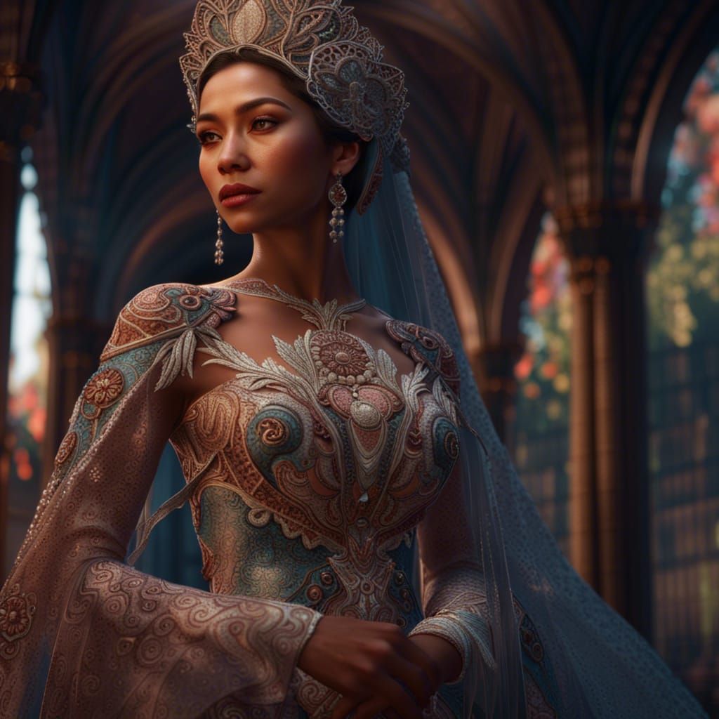 Filipino Woman in Intricate Wedding Dress