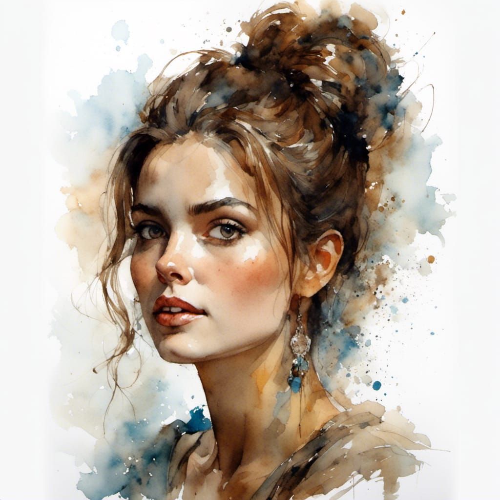 Watercolor Portrait of a Beautiful Woman