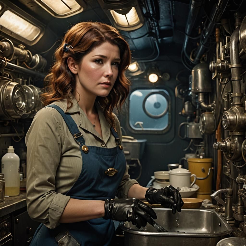 Jewel Staite Washing Dishes in Submarine Caboose