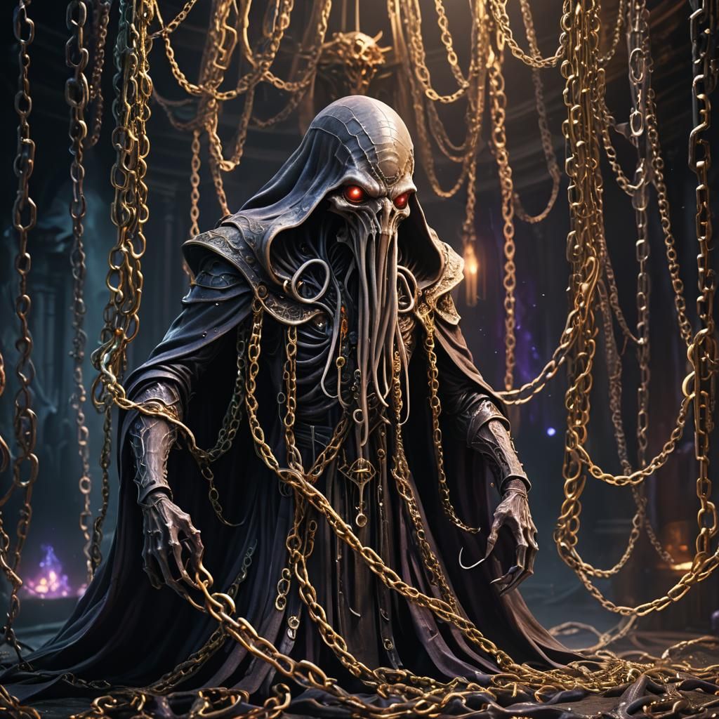 Imprisoned Illithid in Dark Chamber: Fantasy Concept Art