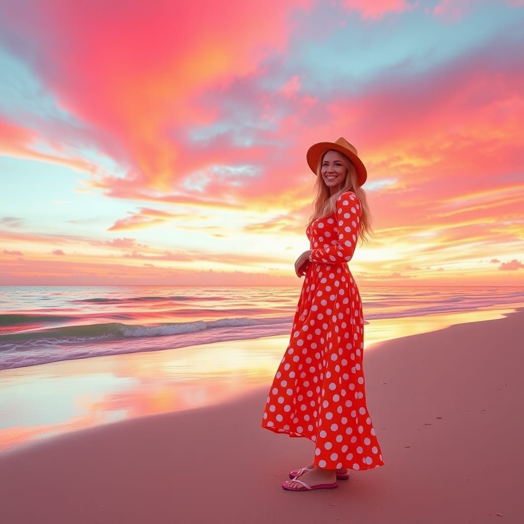 Woman on Beach in a Fantastical Matte Painting