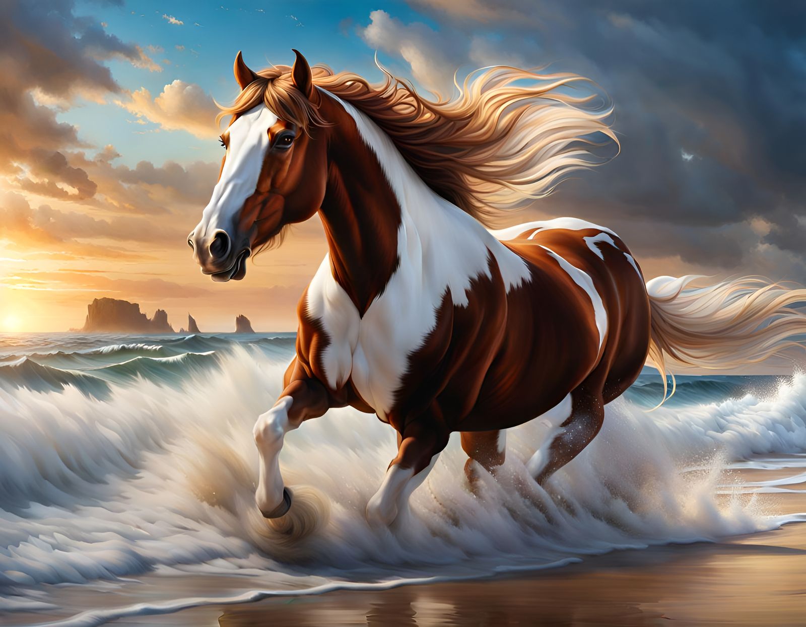 Clydesdale Horse Galloping in Tropical Waves