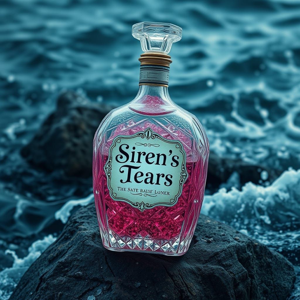 Siren's Tears on Crystal Glass Bottle in Hyper Realistic Sty...